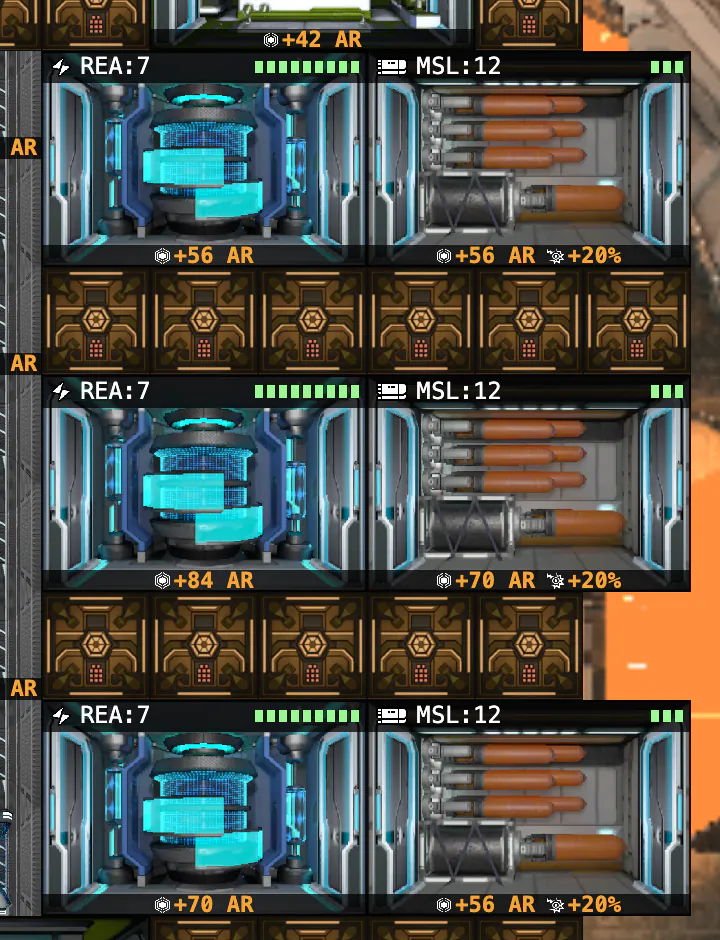Missile launchers at the hull edge, each with a reactor behind it